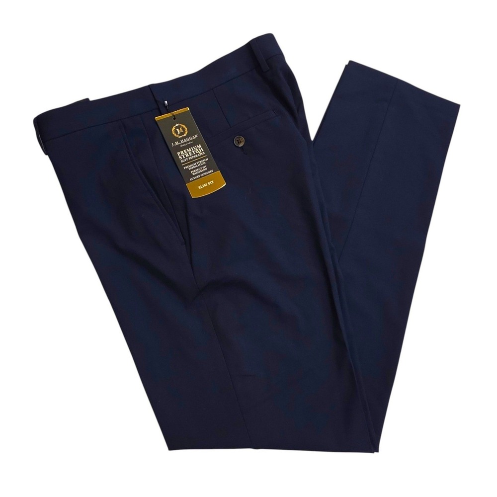 J.M. Haggar Mens Suit Pants Navy Blue Premium Stretch Slim Fit 32x32